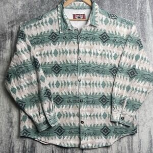 True Grit Vintage Southwestern /Aztec Button Green Cotton Textured Shirt   XL